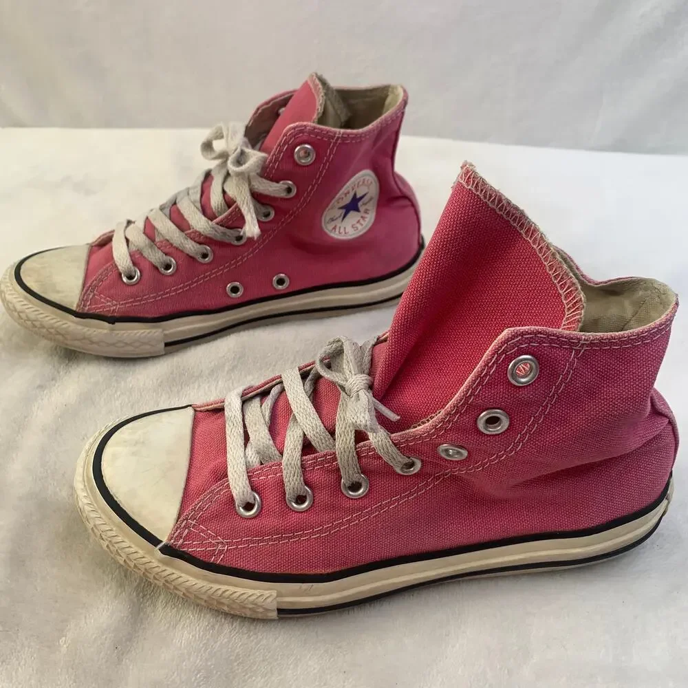 Converse Kids Youth Sz 2 Pink High Top Lace Up Check Taylor Sneakers Shoes